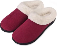 VONMAY Women House Slipper Memory Foam Plush Fleece Collar Non-Skid Wine US 9-10