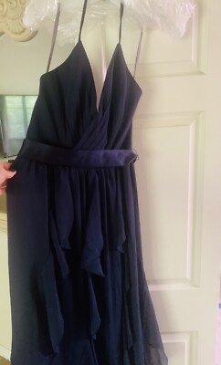VERA WANG WHITE Dress Midnight Blue Long Chiffon Cascading Skirt Bridesmaid 8