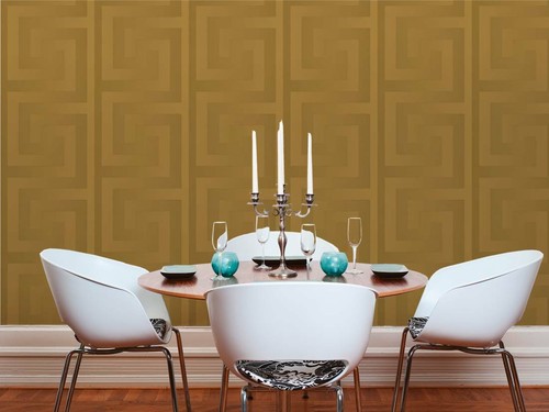 Solea Gold Satin Greek Key Geometric Wallpaper - Picture 4 of 6