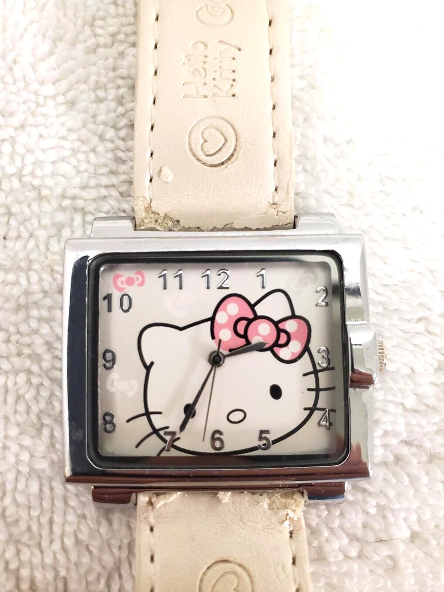 Woman s HELLO KITTY Watch Pink Bow Band Square Case Needs Battery