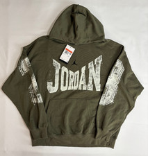 Nike Jordan Brooklyn Oversize Green Hoodie Fleece Pullover Sz Large HV0093-222