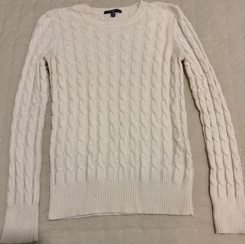 Gap Ivory Cable-Knit Pullover Crew Neck Sweater Women's M Long Sleeve - Picture 1 of 3