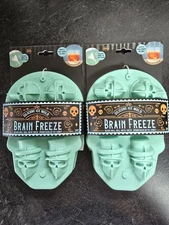 2 Pack Brain Freeze Skull Ice Mold Silicone Mold with Funnel  Makes 6 Cubes NEW