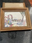 Antique handmade framed embroidery, carriage and horses, English country scene. — photo 5