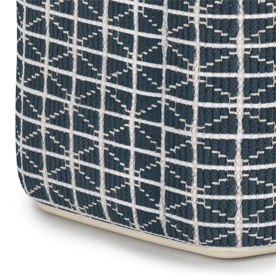 Simpli Home Noreen Boho Square Pouf in Dark Blue and White Handloom Woven Pat... - Image 3 of 4