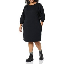 Amazon Essentials Womens Black Sweatshirt Dress 3X Crew Neck Pockets Pullover