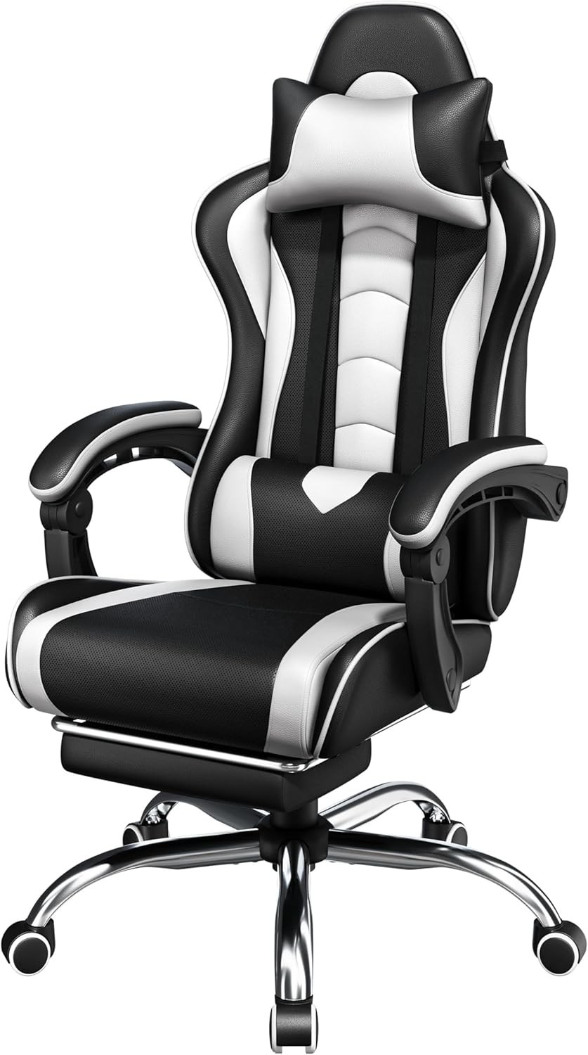 Gaming Chair, Video Game Chair with Massage Lumbar Support and Footrest Height