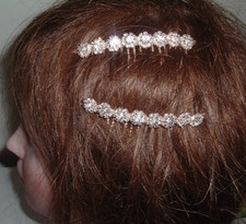 Pair of Wedding White Rhinestone Floral Slide Side Hair Combs