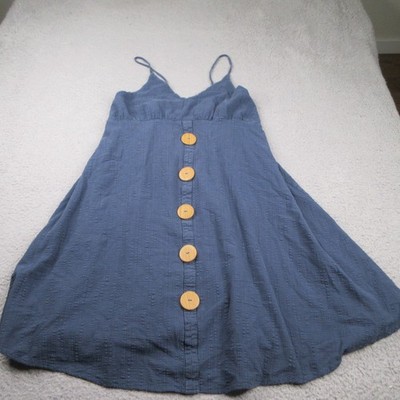 Albion Dress Womens XL Blue Buttoned Cover-Up Strappy Summer Cotton Beachy