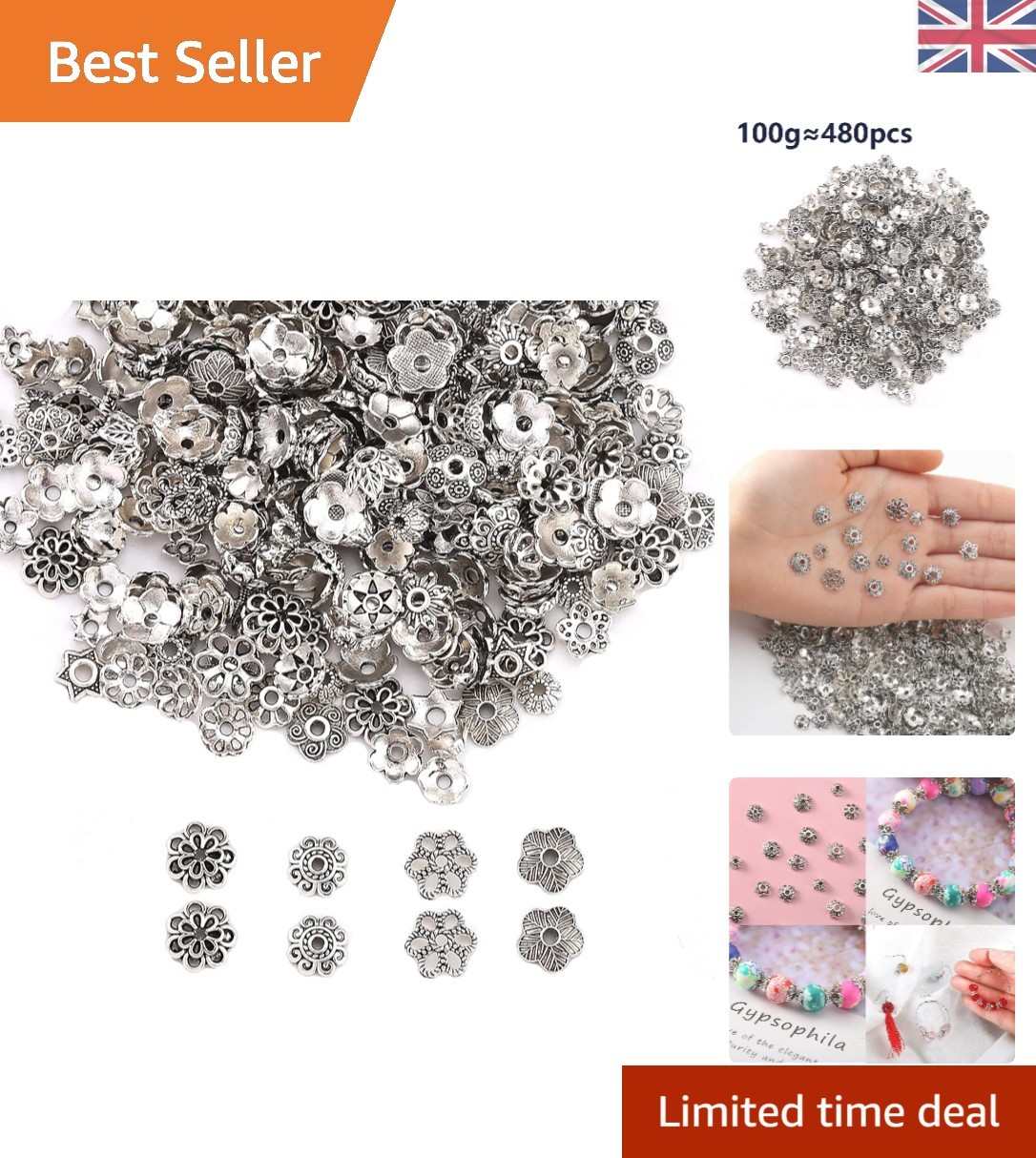 Tibetan Style 480pcs Flower Bead Caps for Elegant Necklace and Bracelet Designs