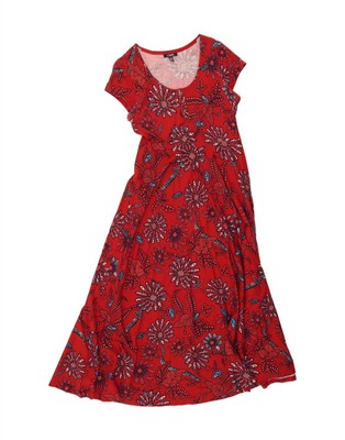 CHAPS Damen Maxikleid UK 14 Large rot Blumenmuster Baumwolle DU69