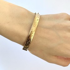 Patterned 9ct Gold Bangle 1/5th Rolled Gold Bracelet Metal Core - 6.5"