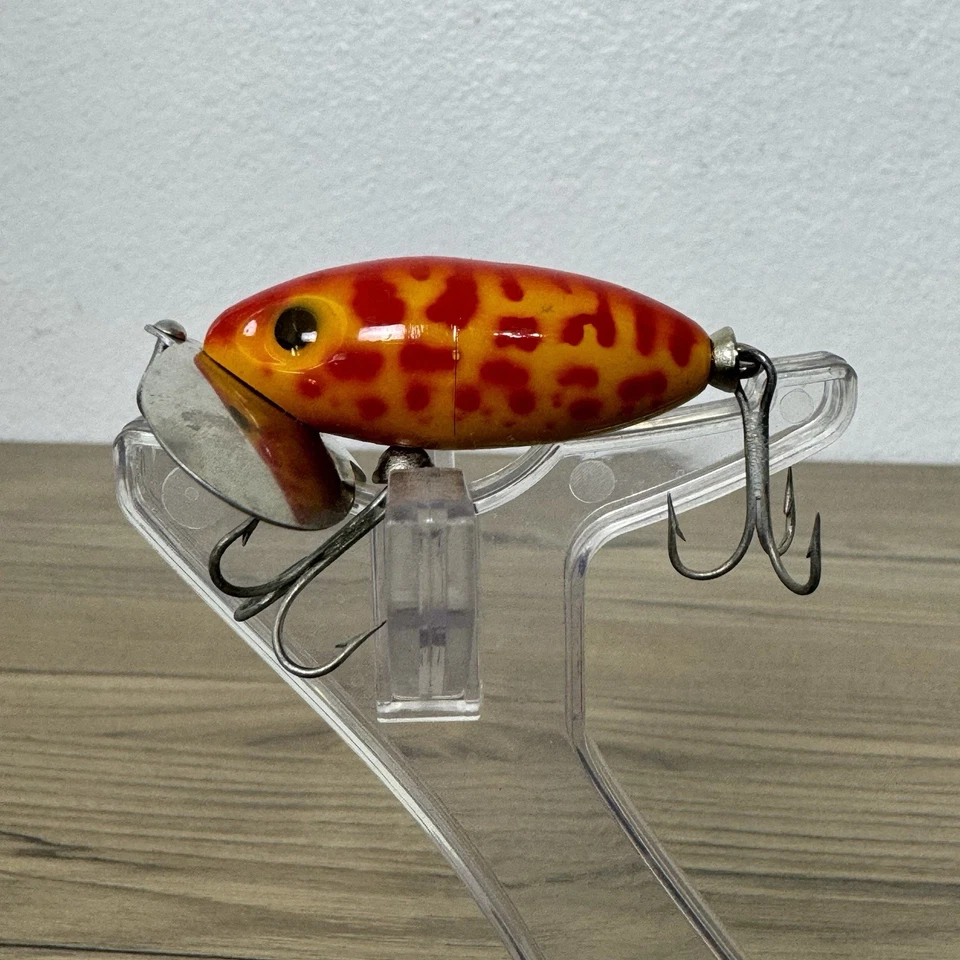 De colección Años 40 Fred Arbogast Madera Jitterbug Rana Roja Spot Excelente Estado Foto 2 de 4
