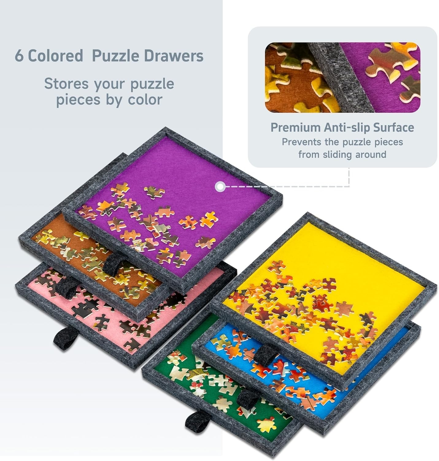 2000 Piece Foldable & Tilting Puzzle Board with 6 Colored Drawers & Cover, Light