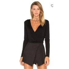 Ella Moss Black Bella Long Sleeve Wrap Front Bodysuit, Size M – NWT
