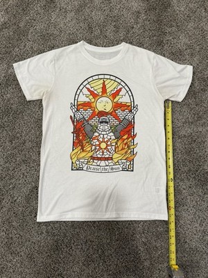 Dark Souls Praise the Sun T-Shirt Stained Glass Art Solaire White Tee Size S