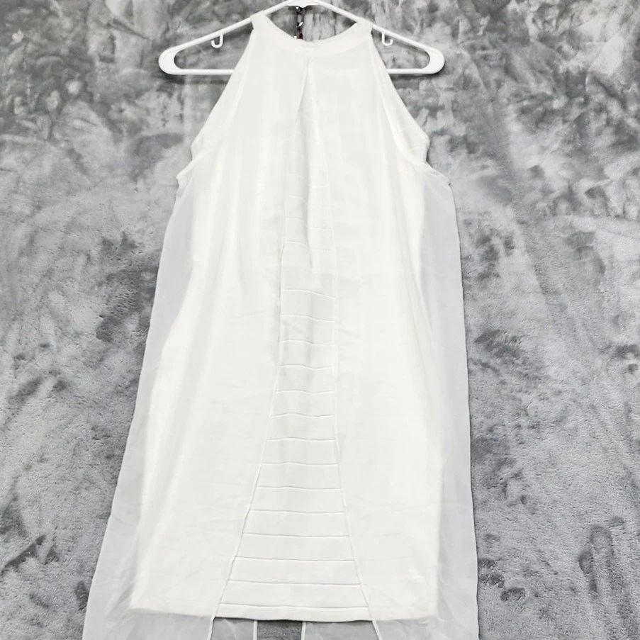 Vestido Venus Para Mujer 4 Blanco Chifón Superpuesto Sin Mangas Halter Vendaje Elástico Foto 2 de 4