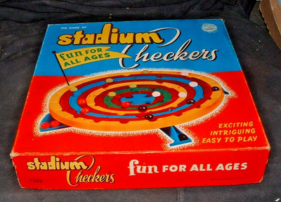 VINTAGE Stadium Checkers COMPLETE Schaper 1952 Family Game Children's