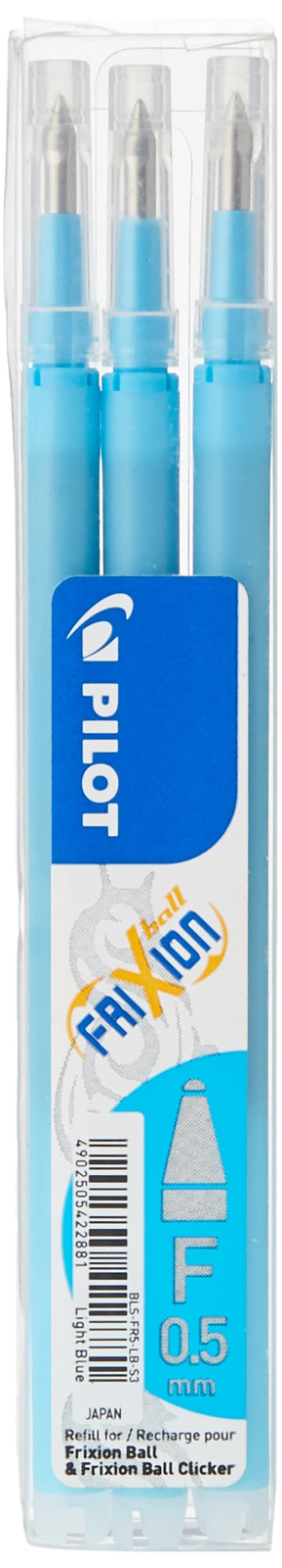 Pilot Refills for Frixion Clicker Rollerball 0.5 mm - Light Blue, Pack of 3 Turq
