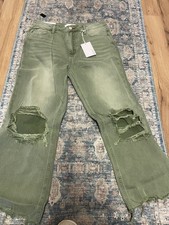 NWT Vervet Ladies Leslie Distressed Green Jean - Size 29