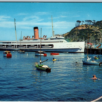 #ad c1960s Santa Catalina CA SS Catalina Steamship Avalon Harbor Drown News PC A222 $23.95