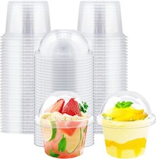 50Pcs 8oz Clear Plastic Cups with Dome Lids No Hole ,Disposable Dessert Cups