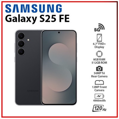 NEW Samsung Galaxy S25 FE 5G 8GB+512GB JETBLACK Dual SIM Android Cell Phone