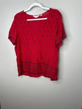 H&M L.O.G.G. Womens Red Short Sleeve Blouse Size L 100% Modal round neck