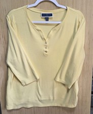 Karen Scott Petite 3/4 Sleeve Henley Shirt Citron Aura SZ PXXL Ladies Sunny