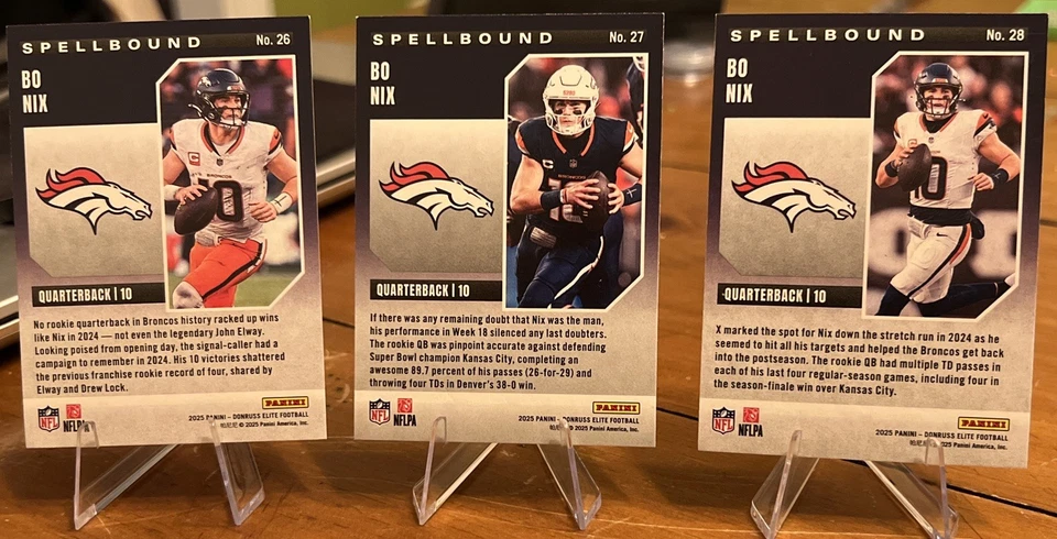Juego Bo Nix rosa hechizado Panini Donruss Elite 2025 Denver Broncos Foto 2 de 2