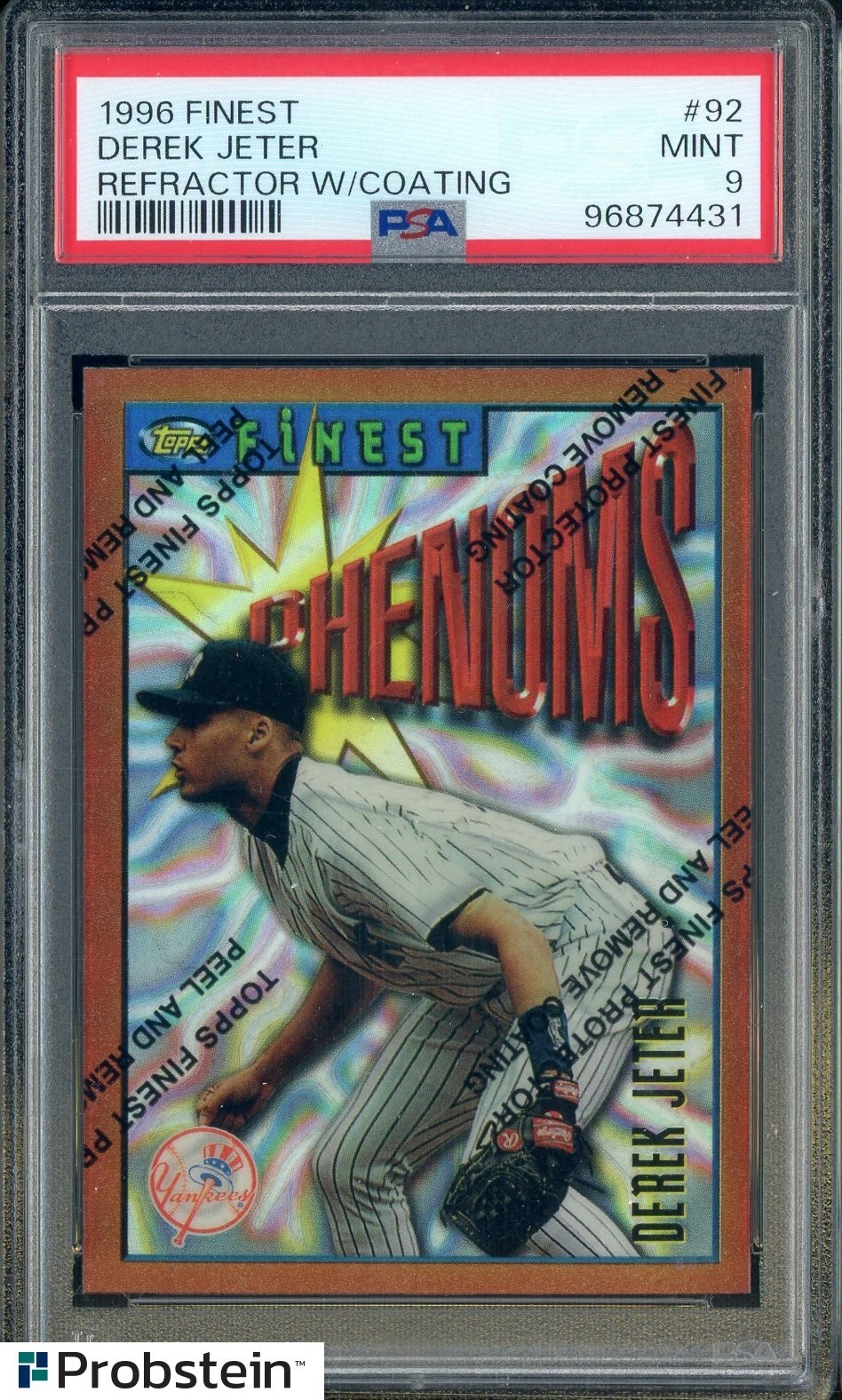 1996 Topps Finest Refractor #92 Derek Jeter Yankees HOF w/ Coating PSA 9