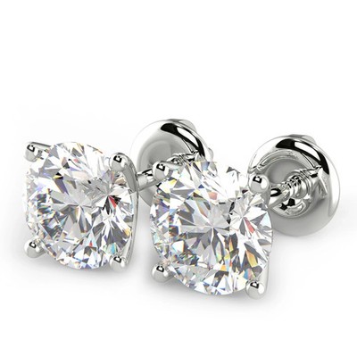 1.03 Ct Round Cut Moissanite Stud Earrings 14K White Gold