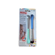 Nuby 2-in-1 Hot Safe Feeding Spoons: Dual-Ended Silicone  Stainless Steel NEW
