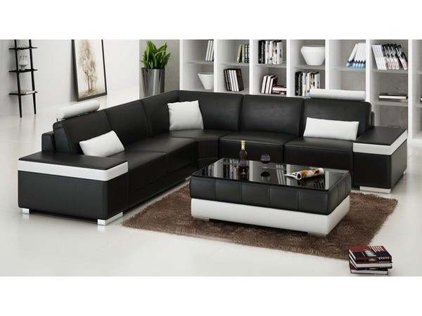 L-Form Ledersofa Polster Sitz Couch Garnitur Ecksofa Sofa Couch Wohnlandschaft-image