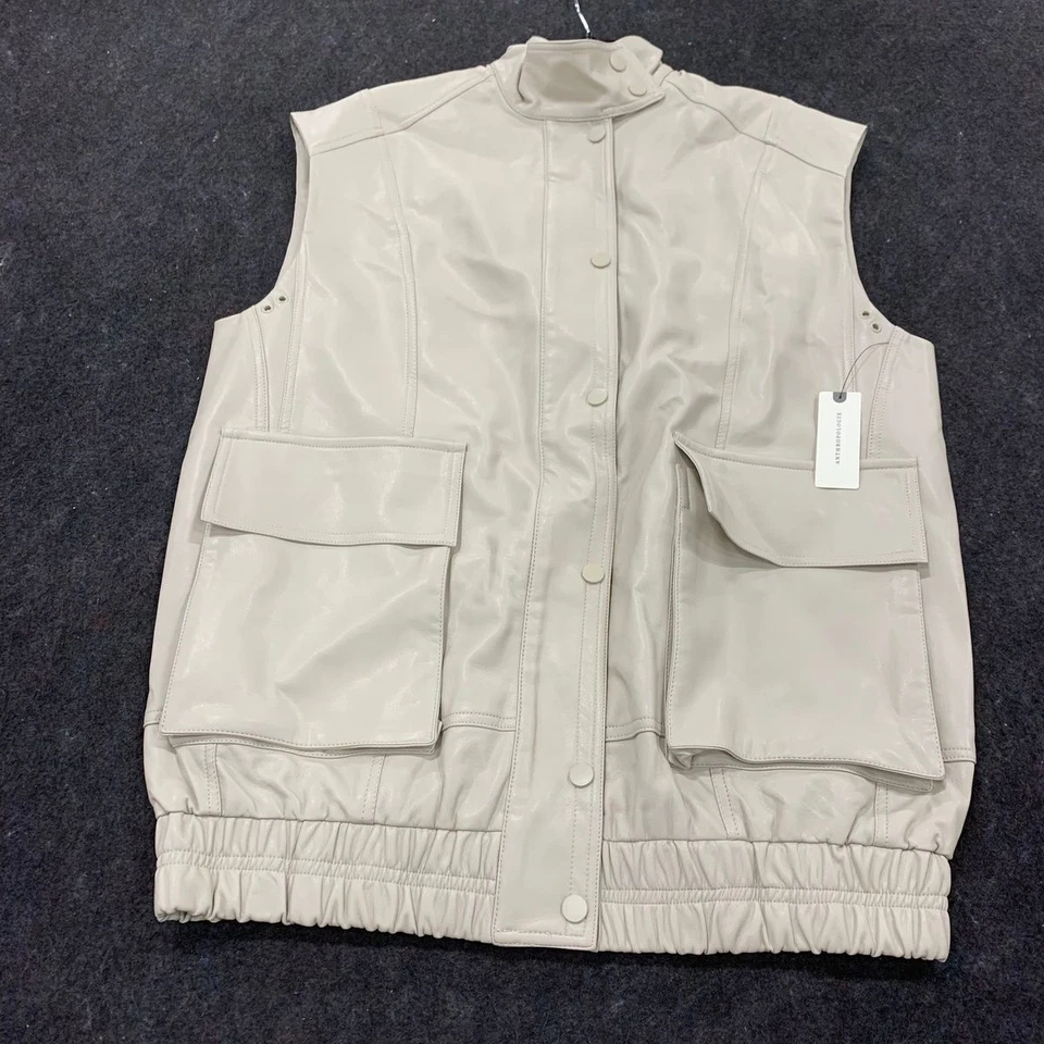 Colete Feminino BY ANTHROPOLOGIE Couro Sintético Oversized Tamanho XS Cinza