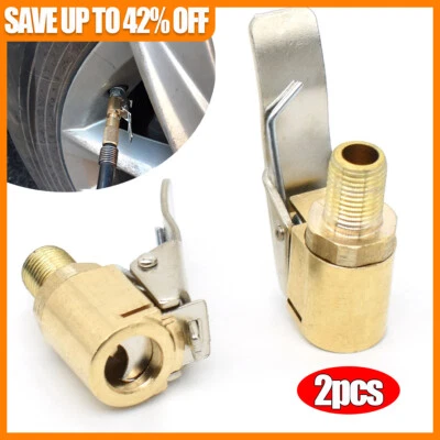 2x Car Brass Air Inflator Pump Chuck Tyre Valve 8mm Clip Clamp Connector Adapter