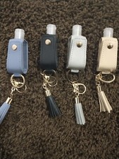 4 Empty Bottle Leather Hands Sanitizer Keychain PU Faux Holder Tassels