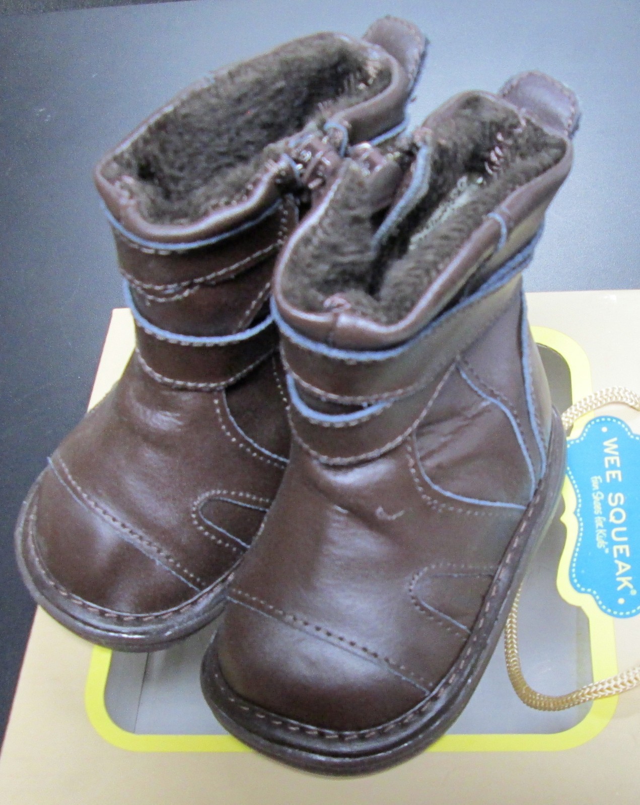 NEW WEE SQUEAK BOYS BROWN LEATHER SQUEAKY BOOTS BABY SZ 3 eBay