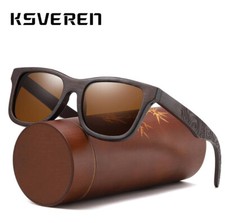 Men Women Bamboo Wood Polarized Sunglasses Brown Wooden Frame Square Glasses New