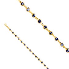 GOLD - 14K Yellow Gold Blue Evil Eye Bracelet - 7"