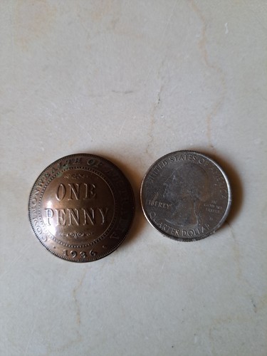 1936 Great Britain One Penny Great Depression Large Cent Coat Button - Picture 5 of 5