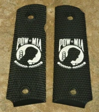 1911 Grips - POW MIA - BLACK/WHITE - .45, AMBI, FULL SIZE, LASER ENGRAVED CUSTOM