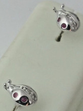 Fancy .925 solid Sterling SILVER RED / Clear Cz Petite LADYBUG STUD Earrings