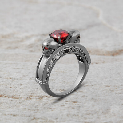 Ruby Gothic Skull Engagement Rings Filigree Skull Engagement Ring