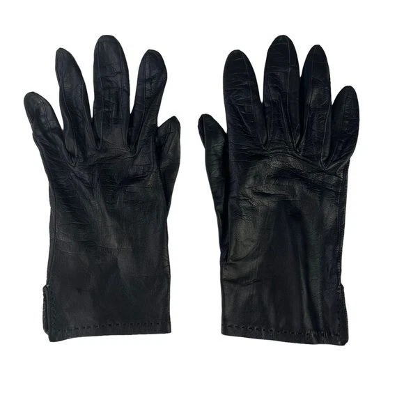 Black Leather Gloves Womens Size 6.5