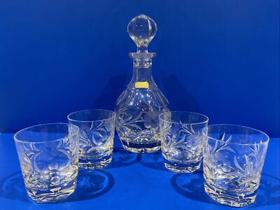 Gorham Spring Meadows Lead Crystal Decanter & Old Fashion Glass Set W Germany