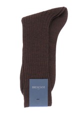 NWT BRESCIANI SOCKS cashmere silk calf length ribs brown luxury Italy XL