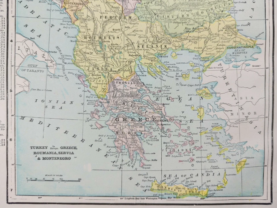Vintage 1900 TURKEY GREECE ROMANIA SERVIA Map 11"x14" ~ Old Antique Original - Image 4 of 4
