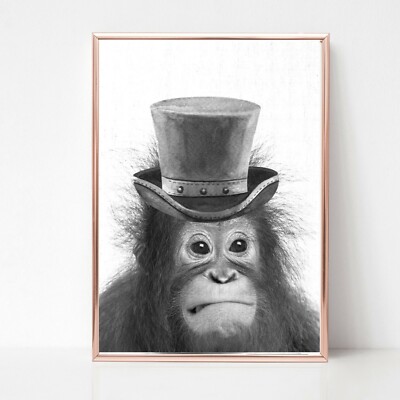 Orang-Utan Affe Druck BILD Melone Mütze WANDBILD A4 ungerahmt 99 PORTRAIT