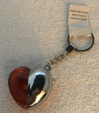 Keychain - A Heart Shaped Keychain - 1/2 Silver, 1/2 Red NEW w/Tag  Issue
